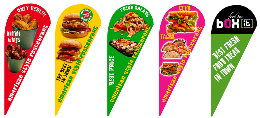promotional teardrop flags 110x265cm for snack bar BOX IT